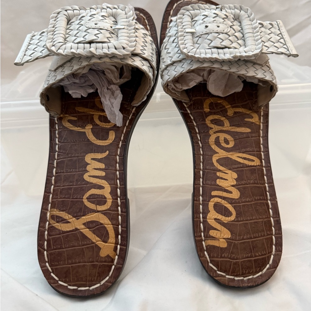 Sam Edelman Gabriel White Woven Slide Sandals